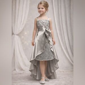 NWT Girls Silver Sequin High Low Dress Size 10 Flower Girl Wedding Party Formal
